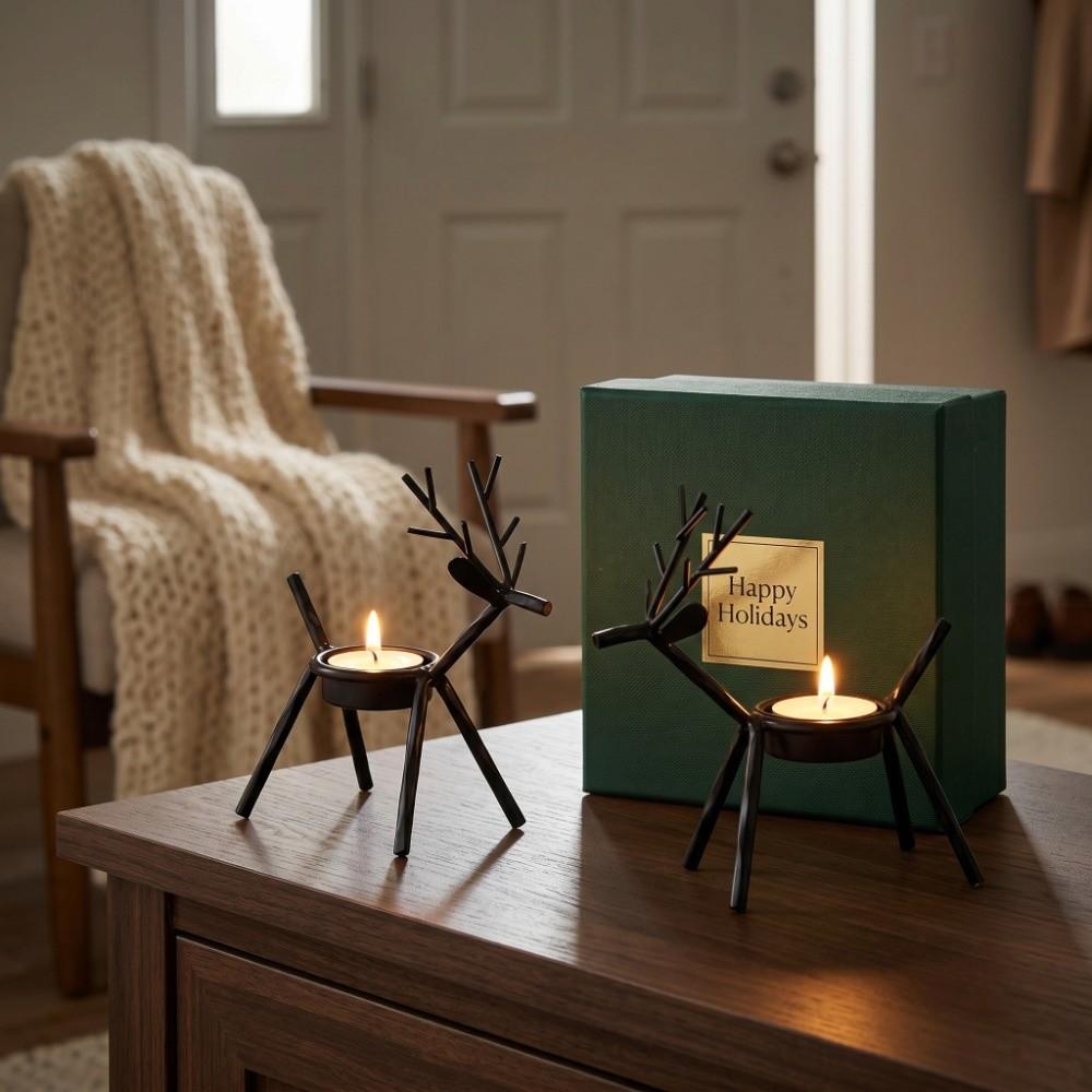 2pcs Reindeer Candle Stand Metal Tealight Holder Ornament Candle Table Decor  Dining Room