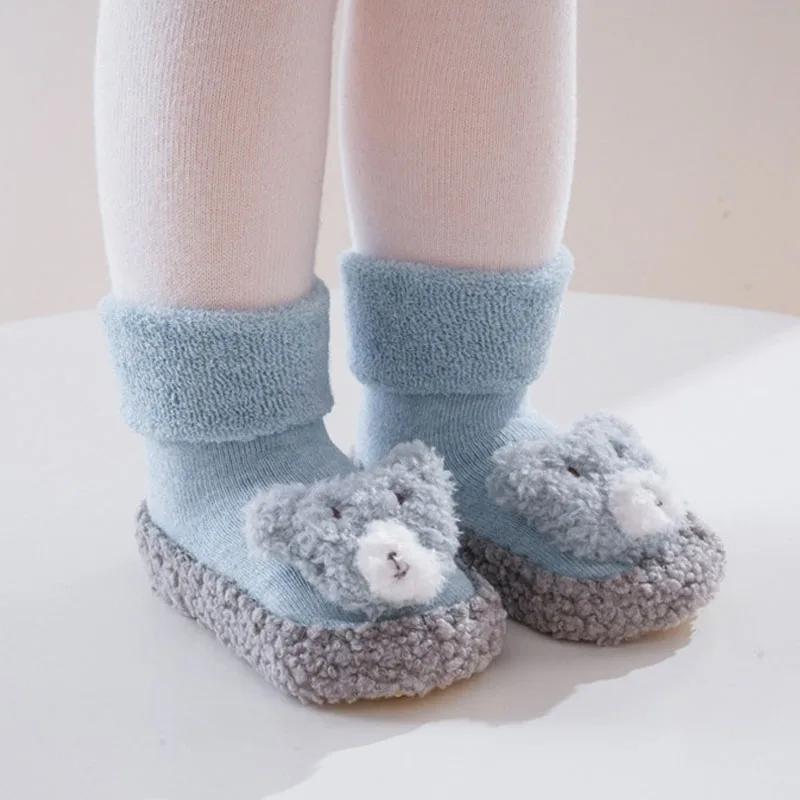 Baby Floor Socks Autumn Winter Cartoon Bear Toddler Shoes Socken Thick Anti Slip Children Stockings Boy Girl Indoor Walking Sock