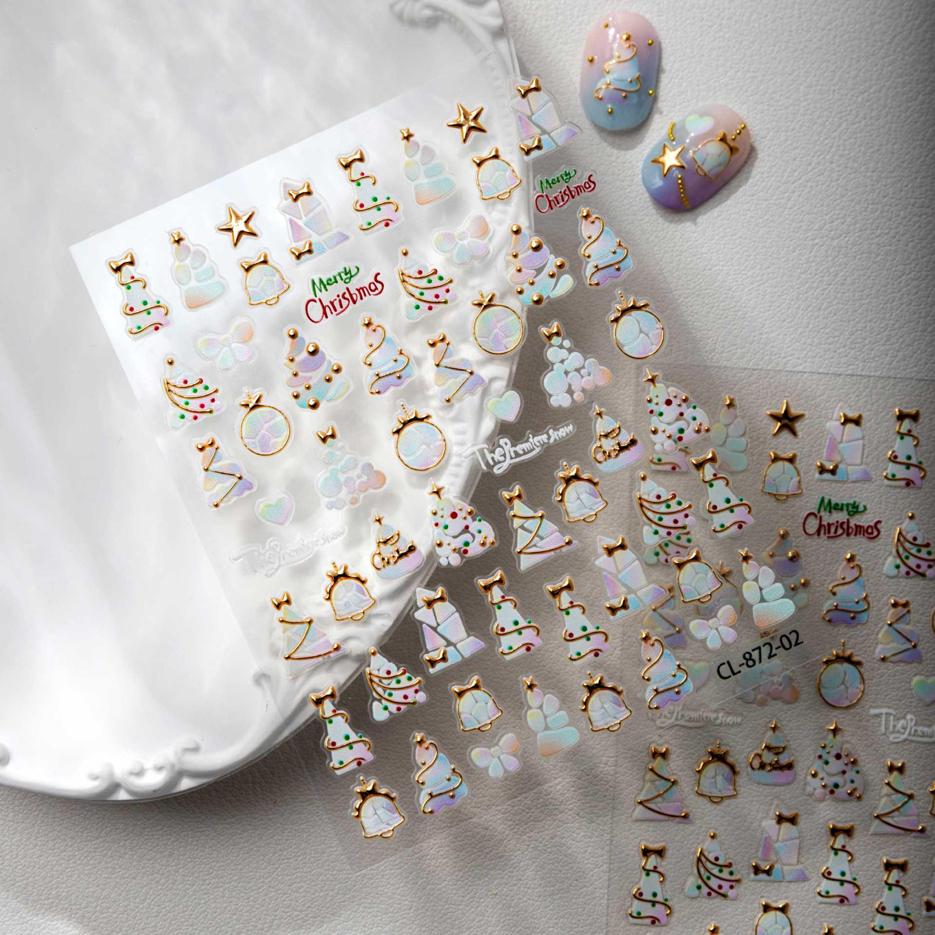 Retro Gold-Edged Christmas Tree Nail Art Stickers for DIY Projects CL-872-02