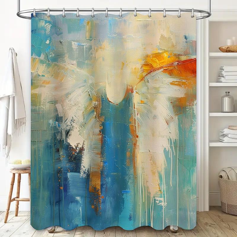 Abstract Watercolor Shower Curtain Modern Blue Yellow White Home Decor Bathroom Decoration for Bathtub