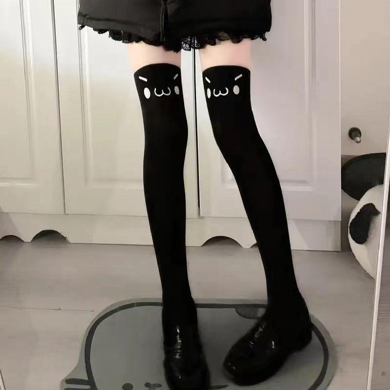 Cute Printed Socks Long Tube Knee Socks Jk Thigh Socks Japanese Two-Dimensional Black Stockings High Tube Socks