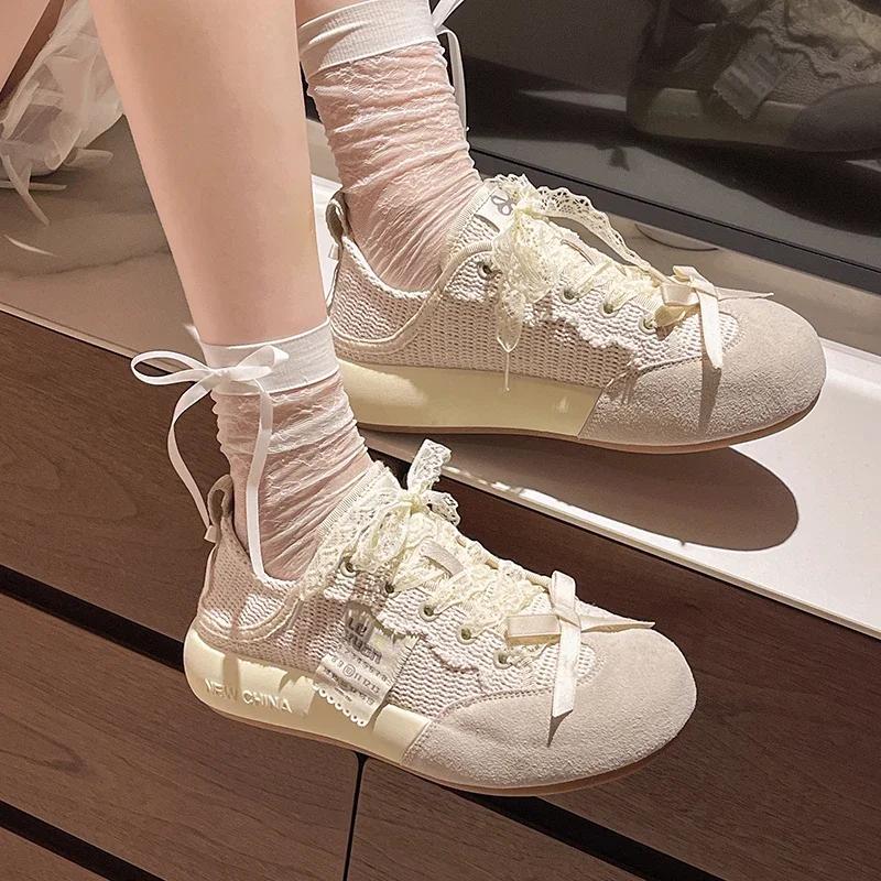 Small White Shoes Tennis Female Round Toe Shallow Mouth Clogs Platform Casual Sneaker All-Match Wedge Basket Breathable