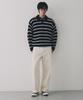 NODU Multi-Color Block Collared Stripe Knit T-Shirt [Black]