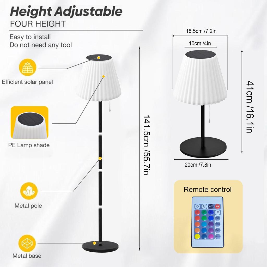 Solar Floor Lamp – OWOSALD – Black & White, RGB 19-Color, USB-C/Solar Powered – Model SFL-RGB01