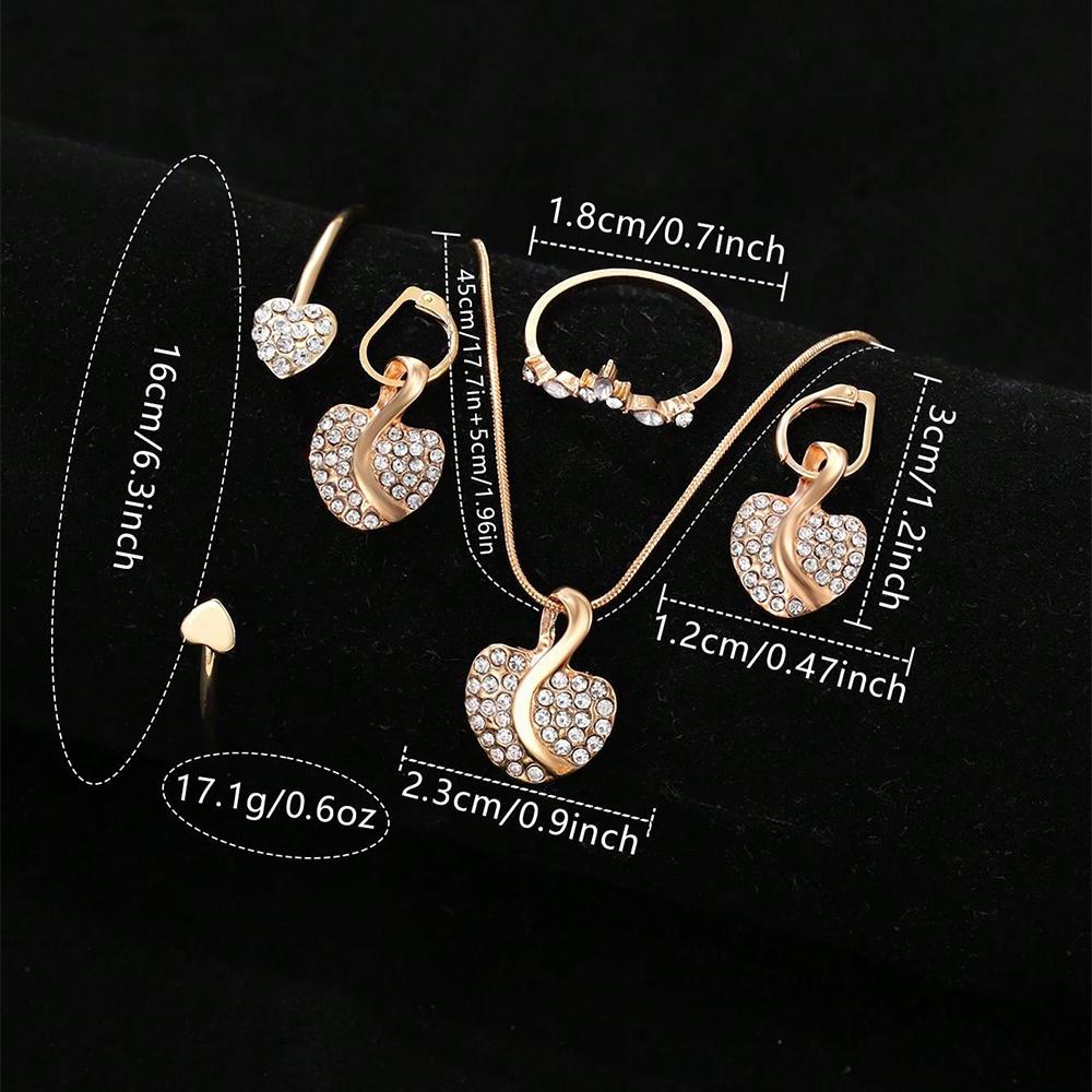 Women's Quartz Watch Gold Luxury Women Ring Necklace Earring Rhinestone Fashion Wristwatch Casual Ladies Watches Jewelry Set