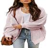 2025 Women's Plus Size Loose Knitwear Cardigan with Lantern Sleeves - Solid Color European and American Style Sweater.