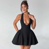Waist Wrap A-line Pleated Dress Women Halter Mini Summer Dress V Neck Backless Nightclub Sexy Party Dresses