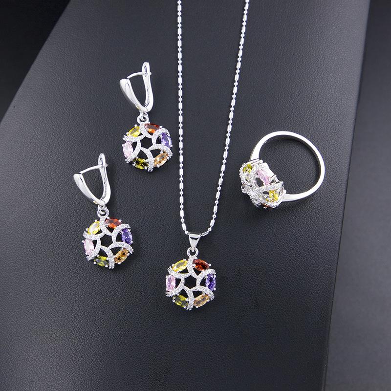Inlaid Zircon Design Jewelry Set Women'S Three-Piece Fashion High-End Jewelry Set Women