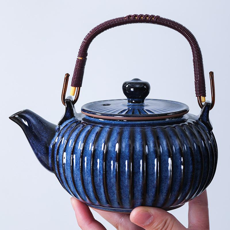 

Jun Blue Teapot Ceramic Striped Beam Teapot Large Capacity Kung Fu Tea Set