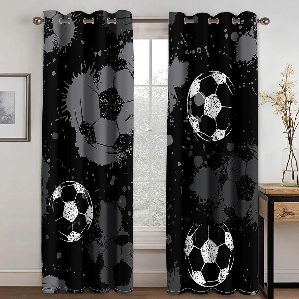 3D Cartoon Football Soccer Sports Free Shipping Window Curtains For Living Room Kids Bedroom Bathroom Kicthen Door Home Decor2Pc