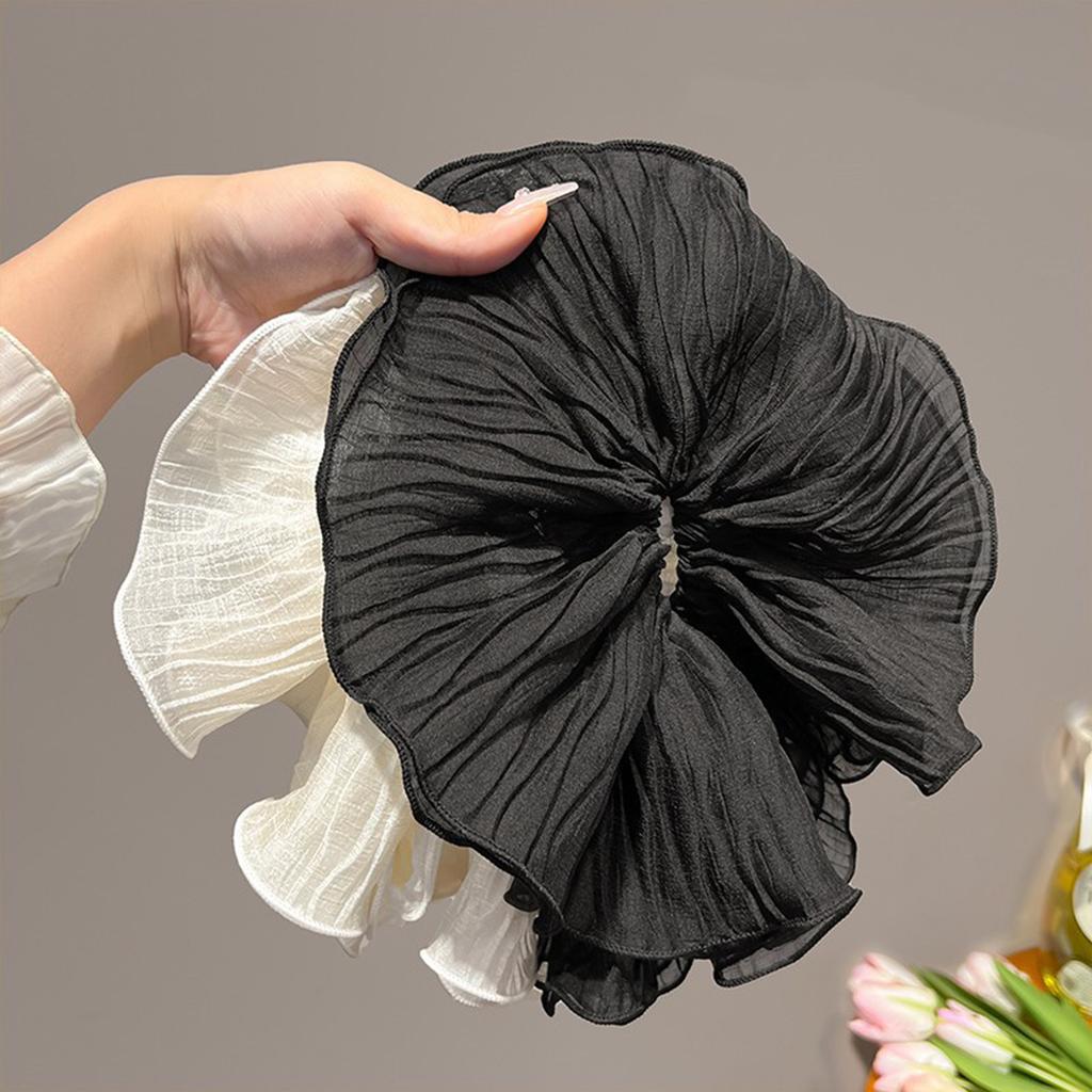 Wrinkled hair band, large intestine band, high-end look, black and white double-layer hair tie, women's versatile hair accessory