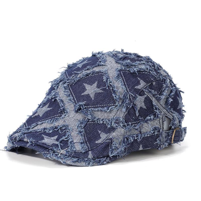ZHENYUEQI Unisex Adjustable Denim Star Flat Cap
