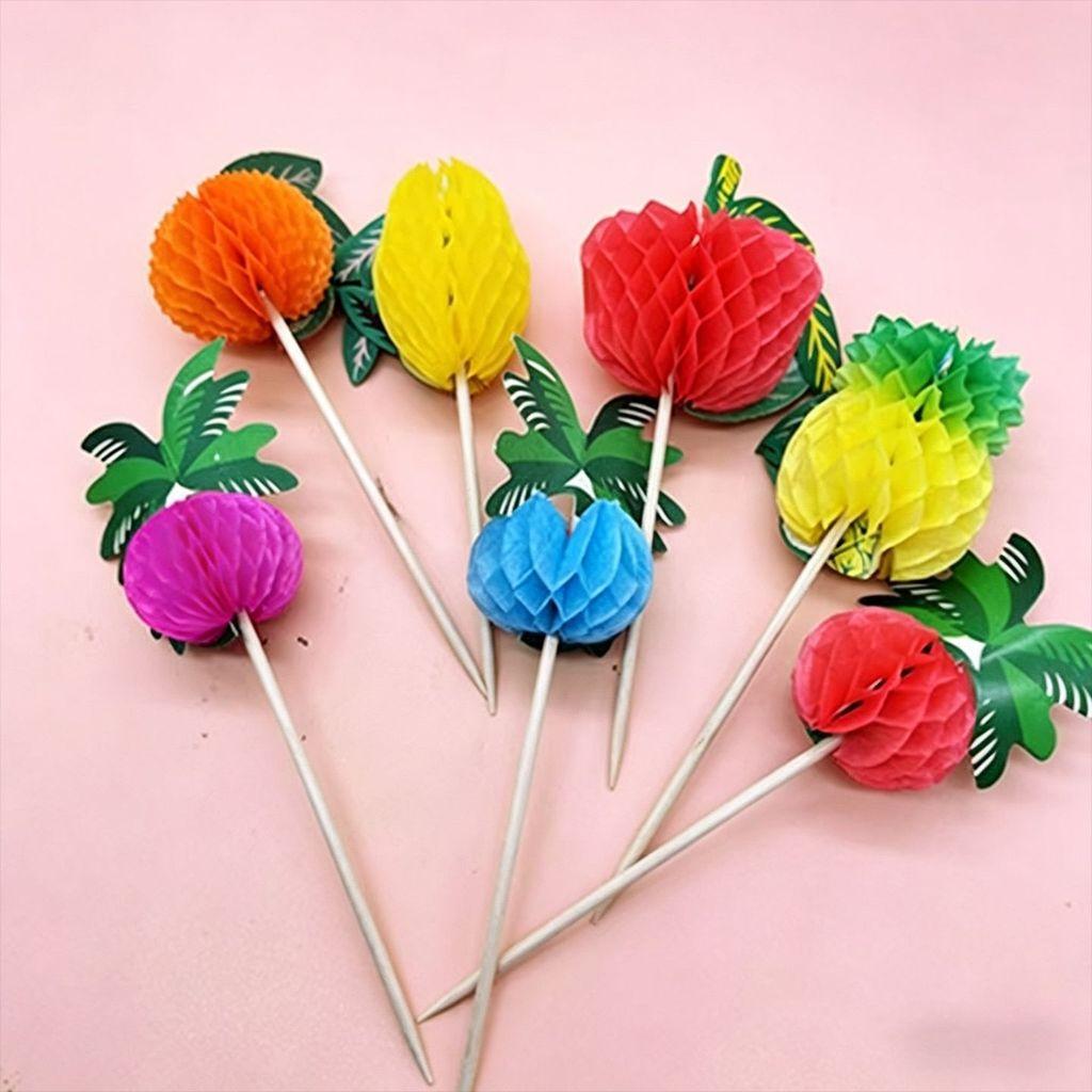Hawaiian Tissue Paper Umbrella Fruit Stick Swizzles For Party Table Centerpieces