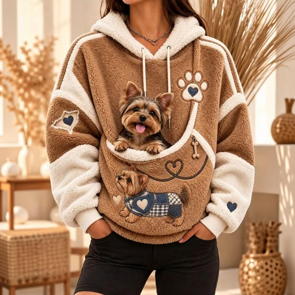 Women's Hoodie with Front Pet Pouch for Small Cats and Dogs, Pullover Sweatshirt