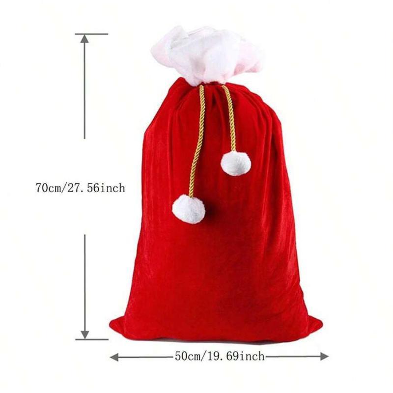 Large Festive Christmas Santa Gift Bag Rope Pocket Design Reusable Sack for Kids Holiday Present Storage