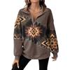 Womens Oversized Long Sleeve Pullover Top With Floral Print Half-Zip Collar Casual Cotton Sweatshirt