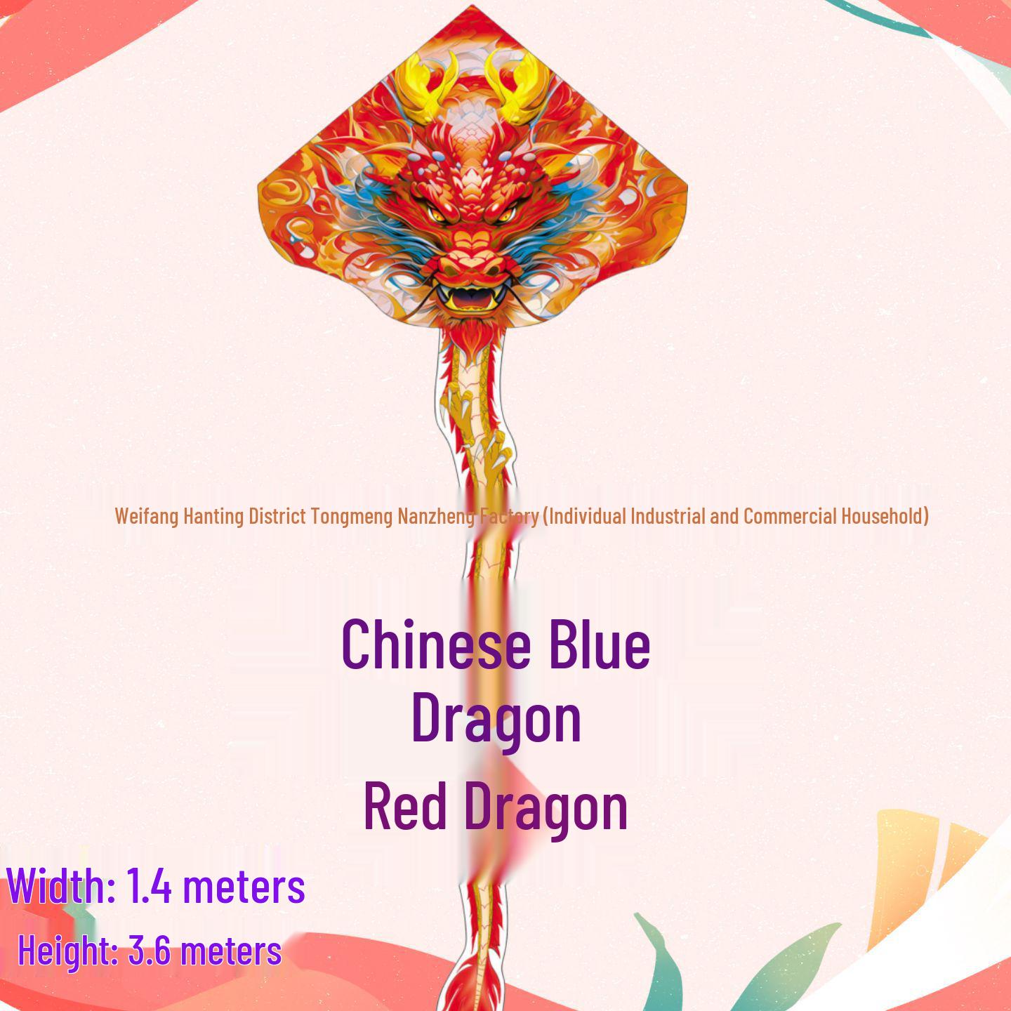 Weifang New Giant Long-Tailed Dragon Kite - Easy-Fly Triangle Design for Kids and Adults Kite Only (No Line)