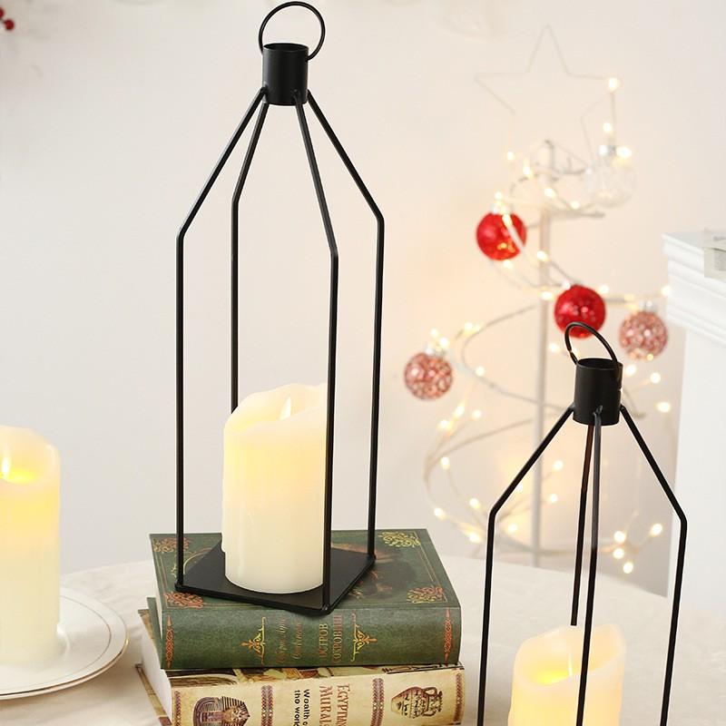 Set Of 2 Minimalist Black Iron Candle Holders Home Table Decor Outdoor Garden Lantern