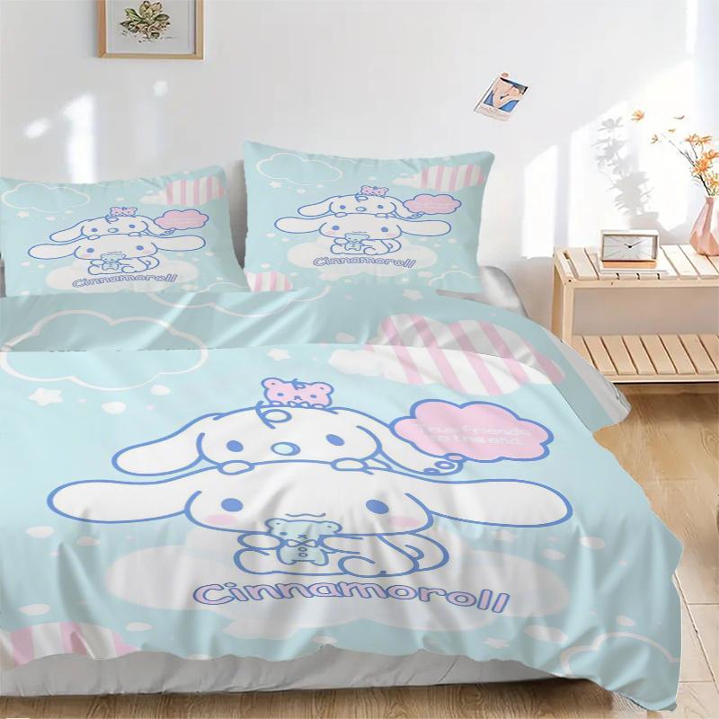 

3 шт. Набор постельного белья Sanrio Cinnamoroll True Friends с принтом, ультрамягкий, дышащий и удобный, стильный дизайн для спальни и гостевой комнаты 135x200cm