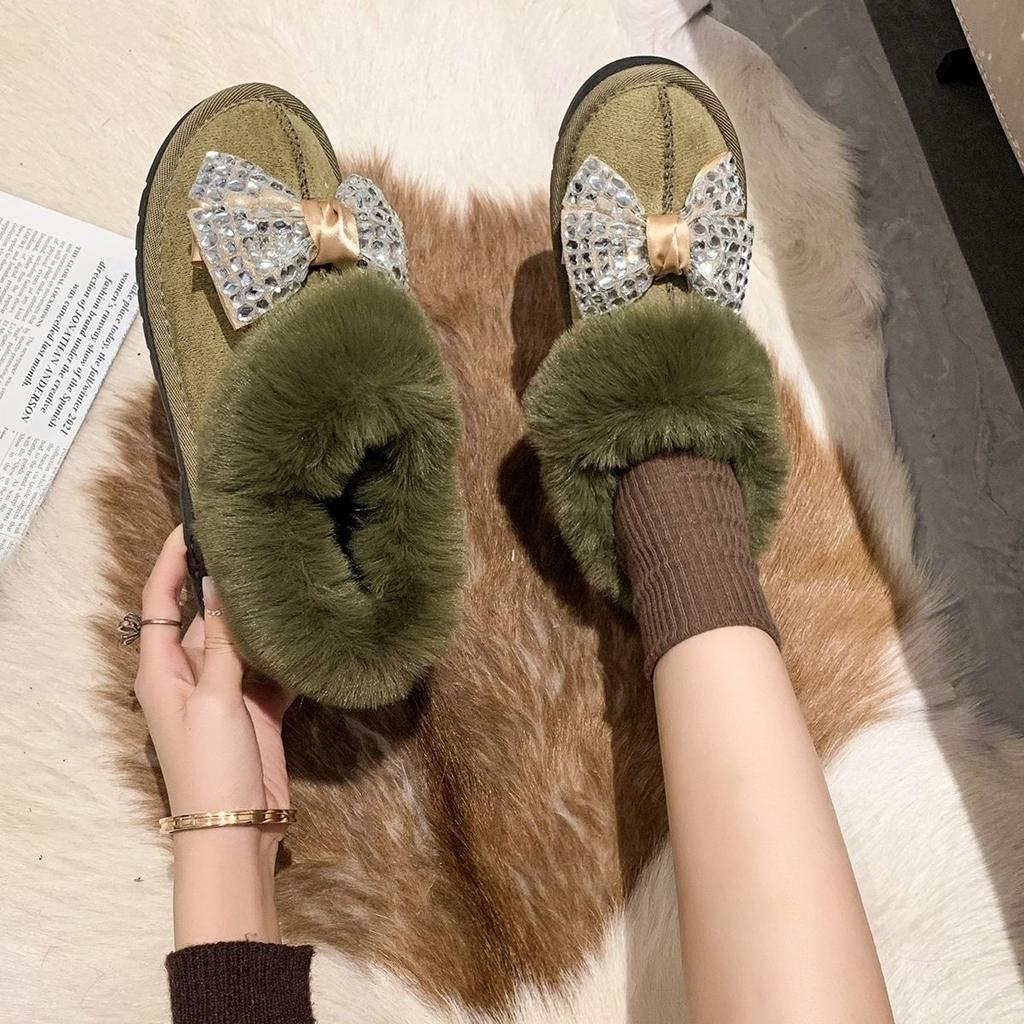 Rhinestone Bow Round Toe Flat Snow Boots for Women Winter Goth Trend 2026 New In Comfortable and Elegant Novelty Y2k Woman Shoes