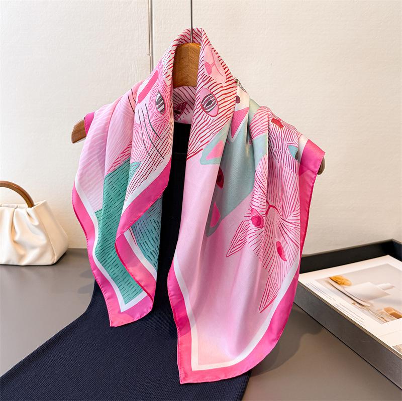 Luxury Cat Print Cute Style Square Scarves Women Silk Scarf Floral Bandana Small Neckties Hairbands Foulard Shawl