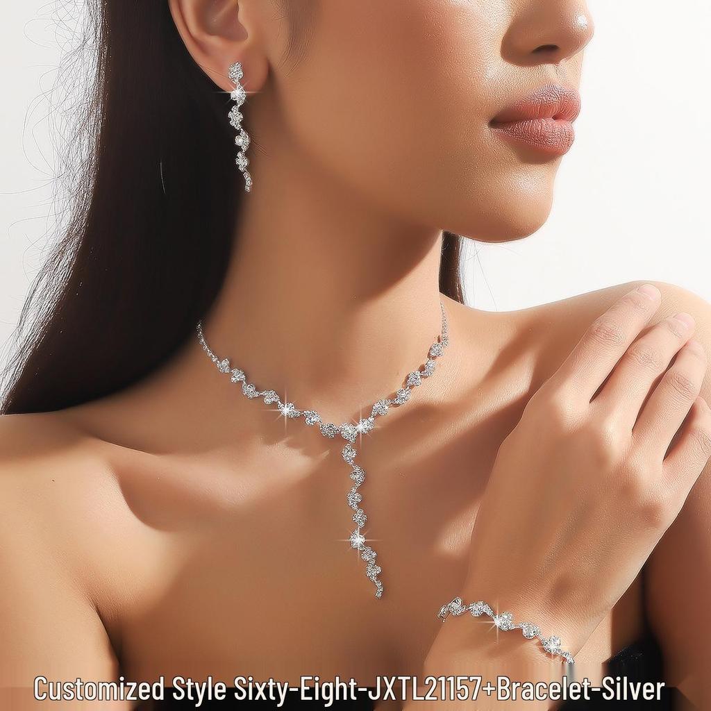 Pink Diamond & Multi-Color Gem Jewelry Set: Necklace, Earrings, Bracelet Trio for Weddings.