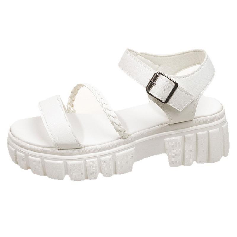 Summer solid color round head one-word buckle muffin bottom casual style thick sole women's large size sandals