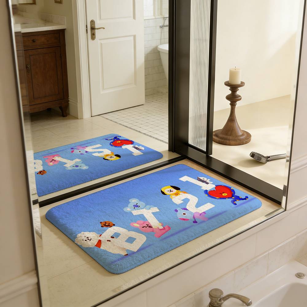Cute B-b-bt21-es Bathroom Mat Anti-slip Absorb Water Long Strip Cushion Bedroon Mat Welcome Doormat