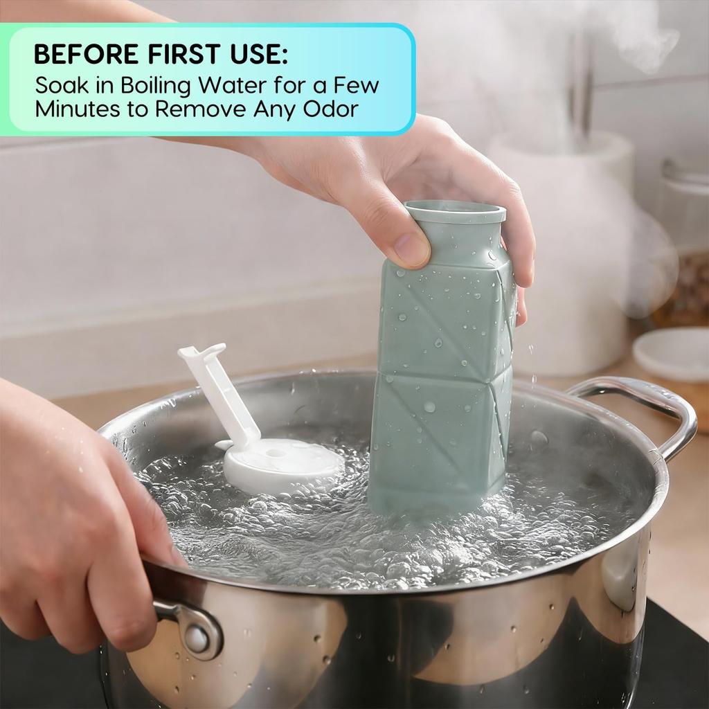 Bouteille d'eau pliable en silicone 620 ml Étanche Bouchon à paille rabattable avec dragonne de transport Bouteille pliable portable pour voyage randonnée cyclisme