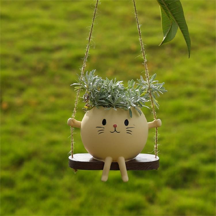 Creative Rocking Feline Planter Resin Swing Chair Design Decorative Flower Pot Fit for Modern Garden Weather Resistant