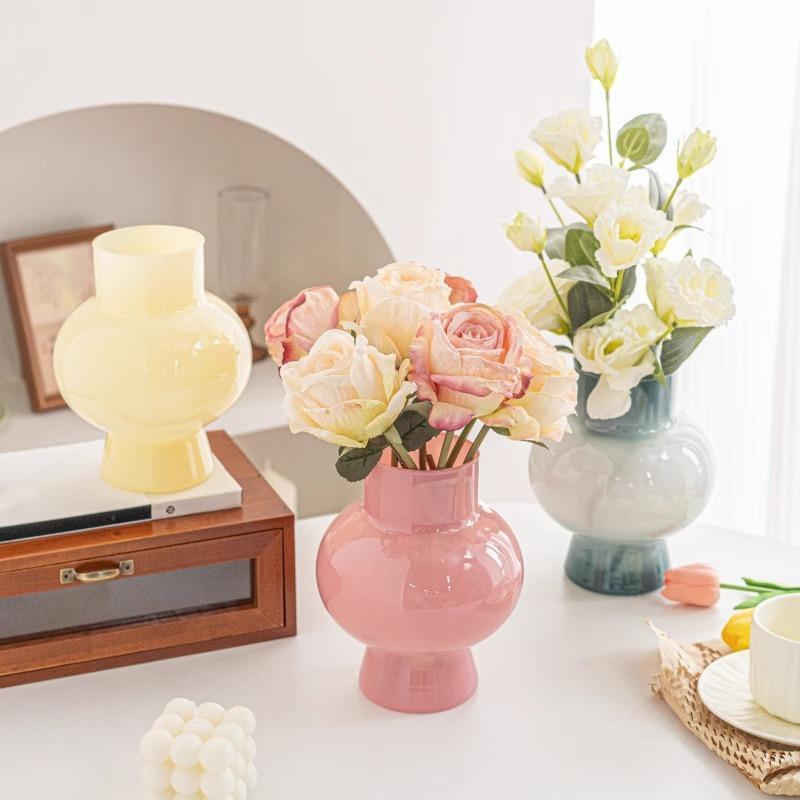 1pc Bohemian Style Pink Glass Vase, Minimalist Vintage Design for Hydroponic Fresh Flowers, Irregular Shape, Ideal for Home