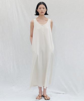 Step Around Waffle Jersey Henley Sleeveless Dress_Cream