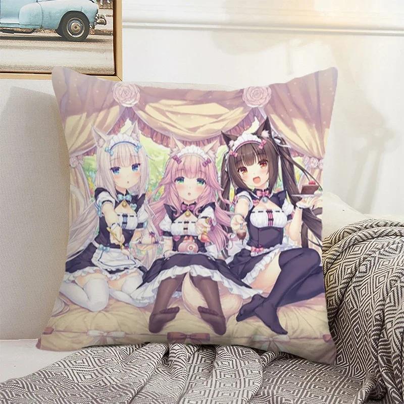 Nekopara 50x50 Cushion Cover 45 × 45 Decorative Pillowcase for Pillow Home Decor Car Decoration Pillowcases Bed Cushions Kawaii
