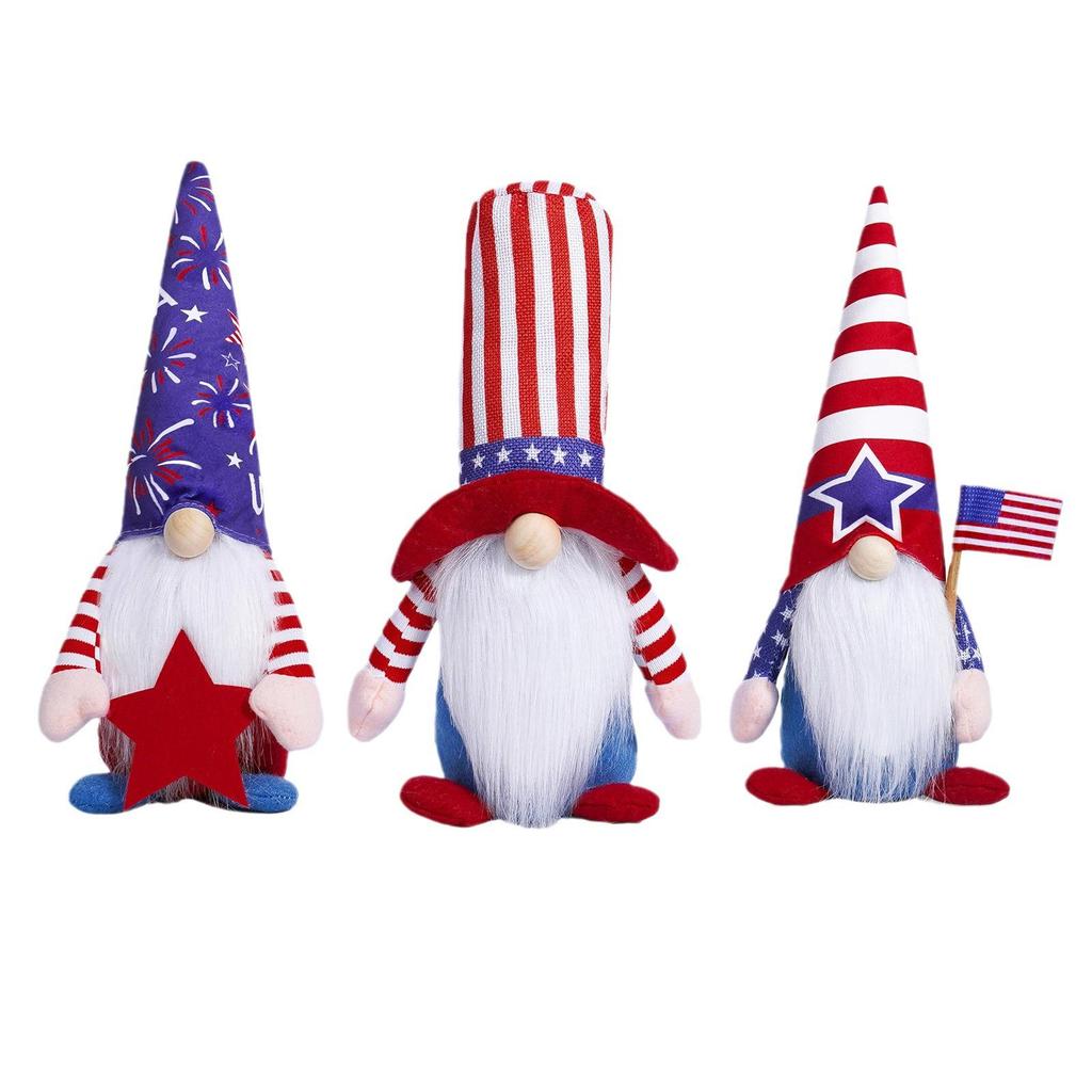 American Independence Day Gnome Ornaments: Faceless Doll Figurines with Stars & Rudolph.