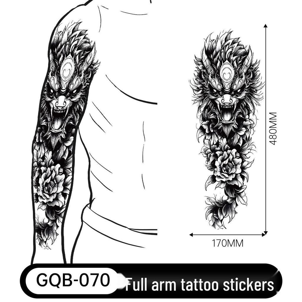 Adesivo Tatuaggio Completo per Braccio Uomo: Design Realistico Impermeabile, Motivo Tigre e Teschio