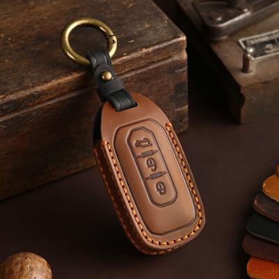 Leather Car Fob Key Cover Shell Holder for Ford Transit Custom Territory EcoBoost 2017-2021 Protector Case