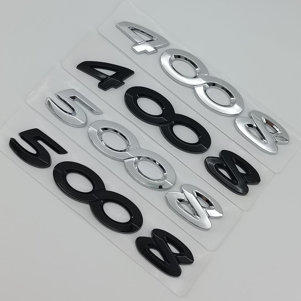 Autocollants de Voiture ABS 3D Lettres Logo Noir Chrome 2008 3008 4008 5008 Emblème Badge Pour Peugeot Autocollant Décalcomanie Coffre Arrière Accessoires