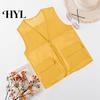 Vest Coat Hollow Out Zipper Placket Double Pockets V-neck Work Volunteer Bright Color Loose Fit Unisex Waistcoat