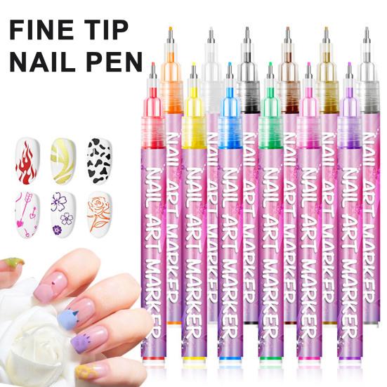 Yousheng 1 Set 12 Colors Nail Art Pens 0.5MM DIY Gel Nail Art Acrylic Paint Markers Quick Dry Graffiti Dotting Point Liner Pens Nail Art Drawing