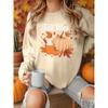Thanksgiving Ladies Lettering Long Sleeve Pumpkin Autumn Leaves Cream Cinnamon Stick Drink Fall Vibes Print
