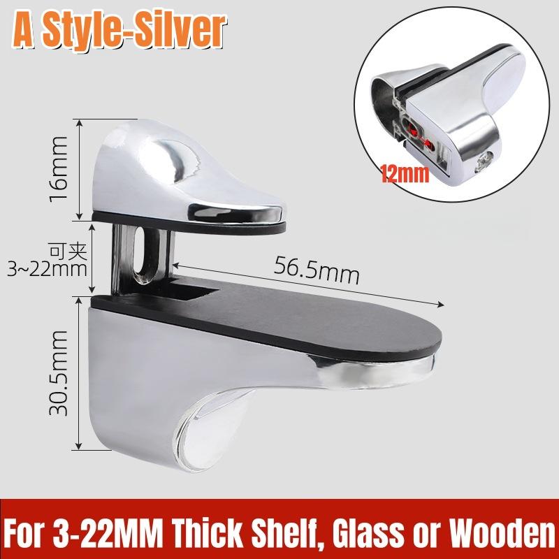 

2pcs Adjustable Wood/Glass Shelf Support Clips Zinc Alloy Shelves Brackets with Anti-Slip Pads, Partition Clamps for Bathroom 2pcs