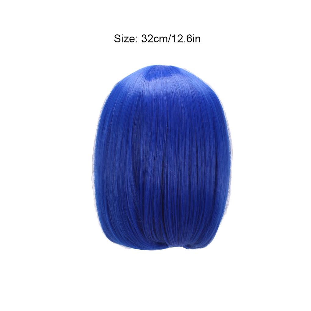 Anime 32cm Medium Basic Synthetic Bang Blond Cosplay Wig Blue Women Heat Resistant Hair Straight Short Bob Wigs with Bangs
