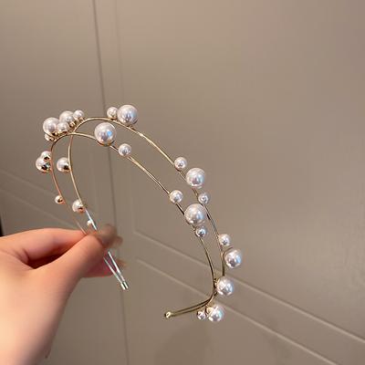 Double Layered Pearl Ball Gold Hair Bands Palalce Crown Head Wear Natural Pearl Wedding Hair Accessories Jewelry