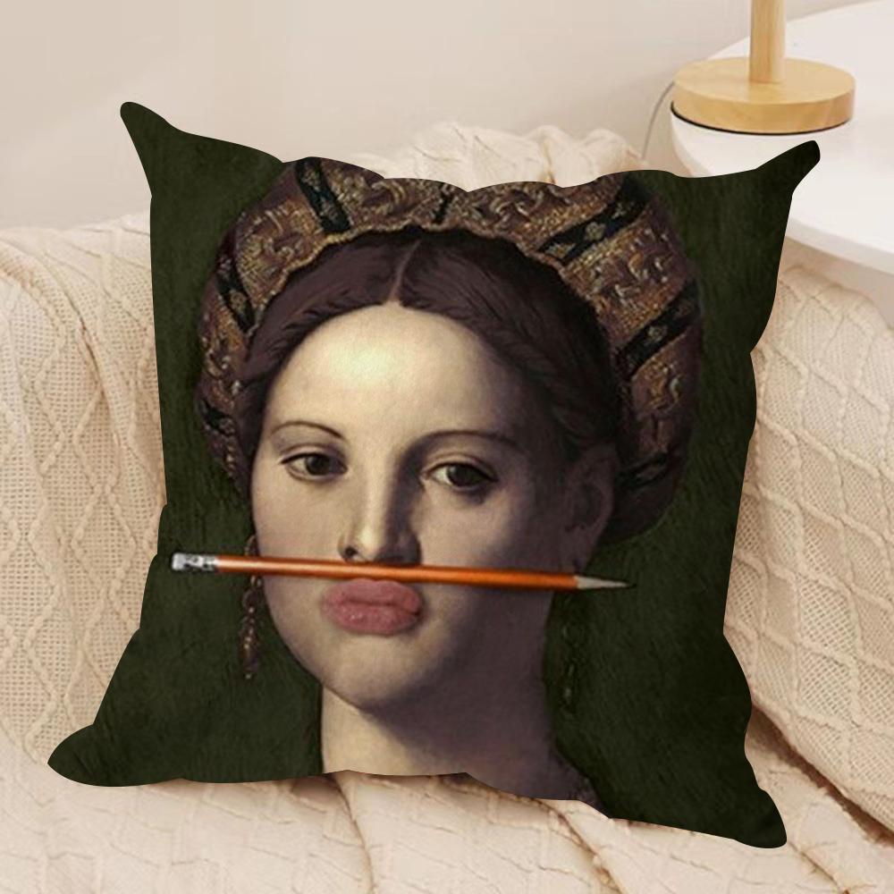 Classical European Fun Figures Cushion Cover Silky Short Plush Double-Sided Printed Pillow Case For Sofa All Seasons Home Decor