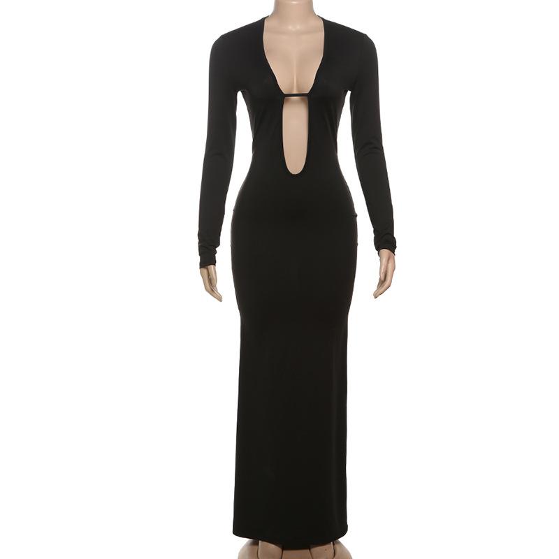 

Зимнее женское сексуальное платье Spice Girl с глубоким V-образным вырезом и длинным рукавом, обтягивающее бедра, сексуальное платье S чёрный