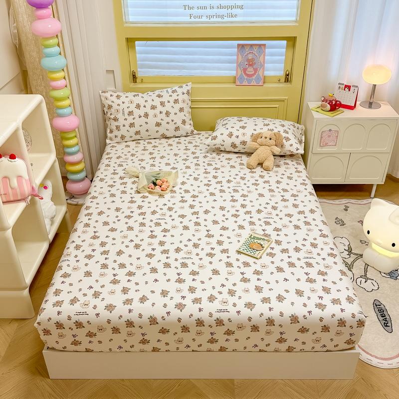 100% Cotton Bedsheets Cartoon Style Fitted Sheet For Kids Room Skin-Friendly Mattress Cover (No Pillowcase)