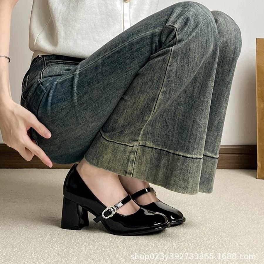 

Принцесса Сянчэнь Весна и Осень Новые Черные Толстый Каблук Не Устают Туфли на Высоком Каблуке Женские Голова Универсальные Профессиональные Маленькие Кожаные Туфли 40 чёрный