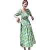 French floral dress women's summer new design sense green medium and long dress small waist A-shaped skirt
