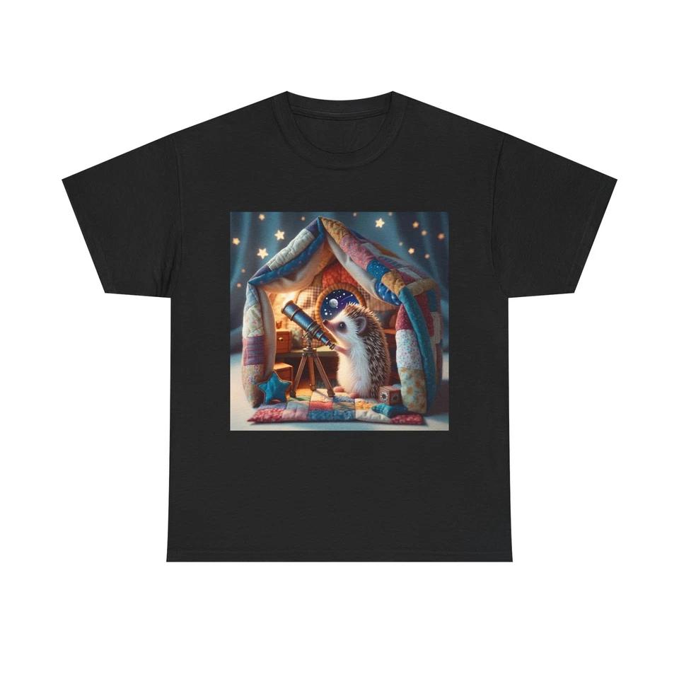 

Unisex Adult T Shirt Stargazing Hedgehog in Blanket Fort L