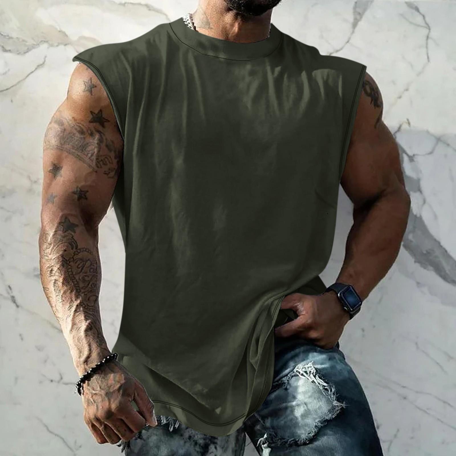 

Летний мужской однотонный поглощающий пот дышащий жилет без рукавов с принтом и расширяющимся плечом XL